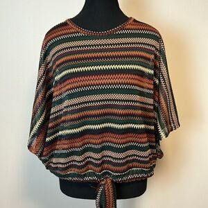 Zara Retro Pop ZigZag Drawstring Top Sz L